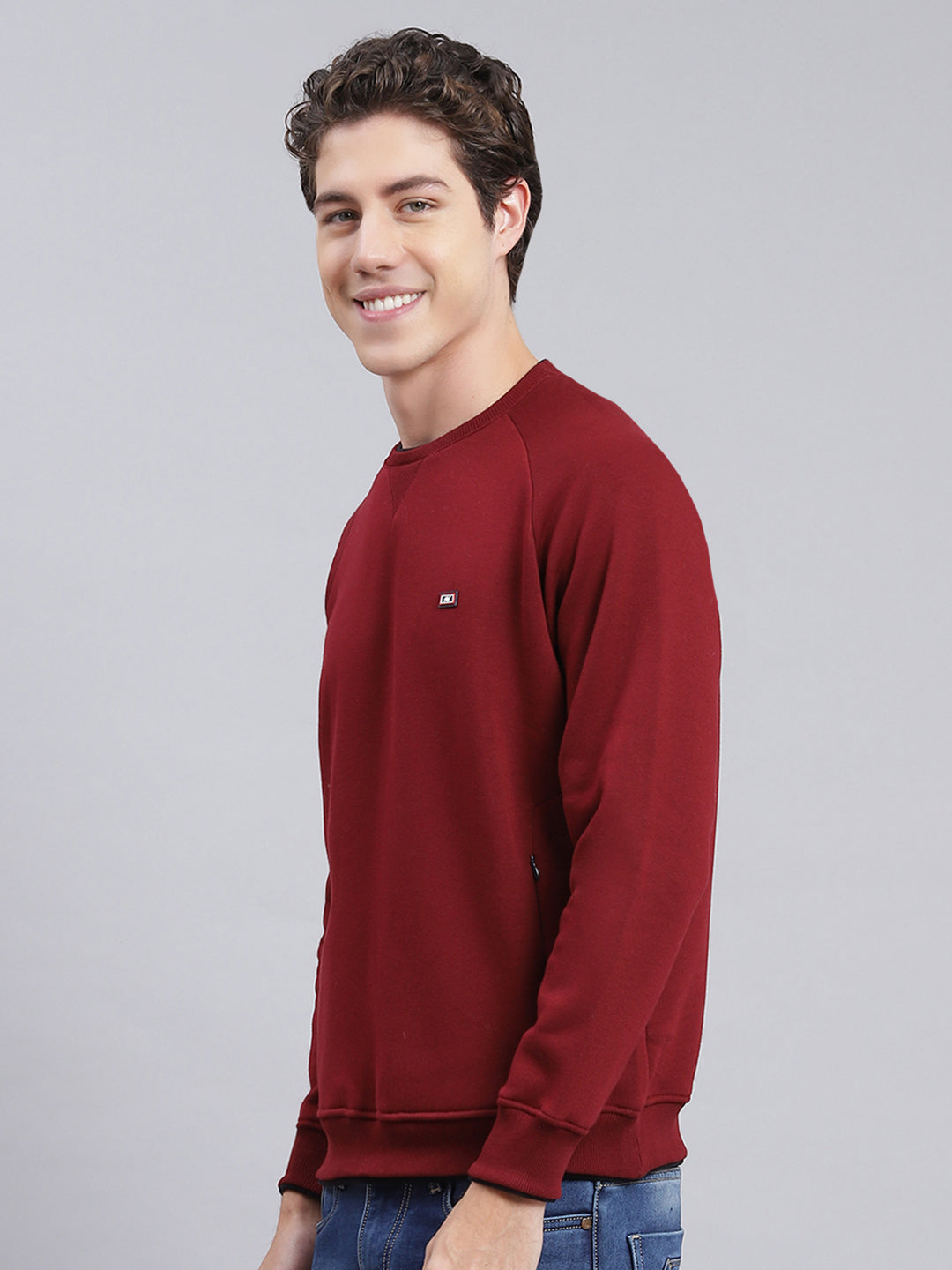 Men Maroon Solid Cotton Blend Sweatshirt