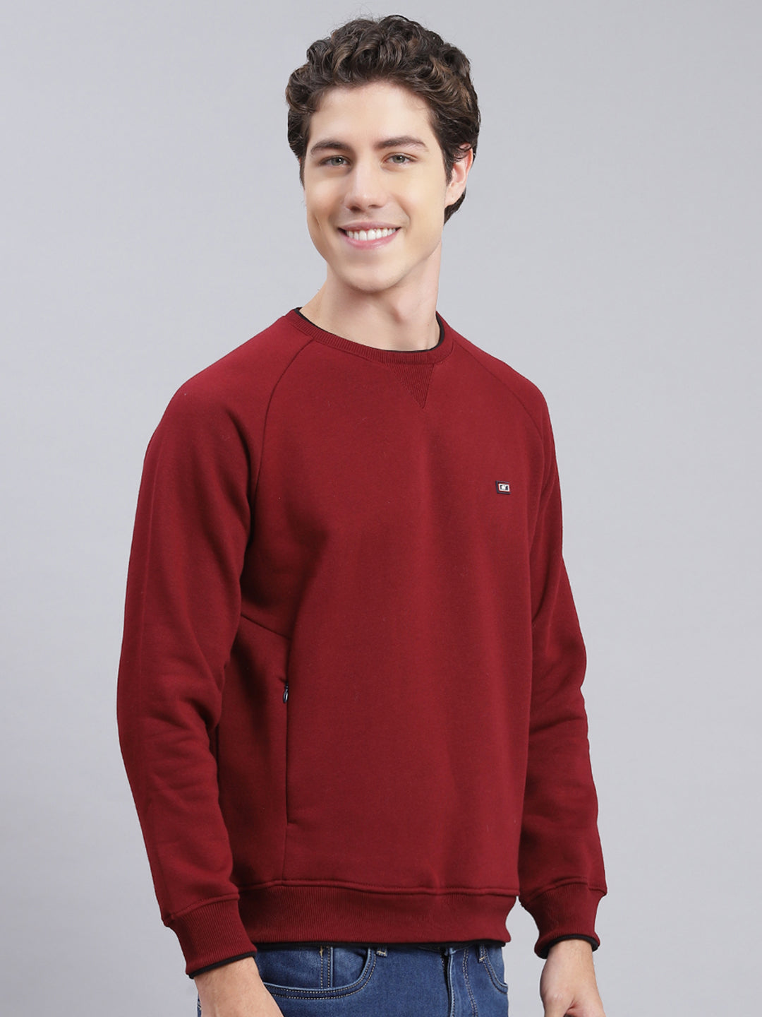 Men Maroon Solid Cotton Blend Sweatshirt