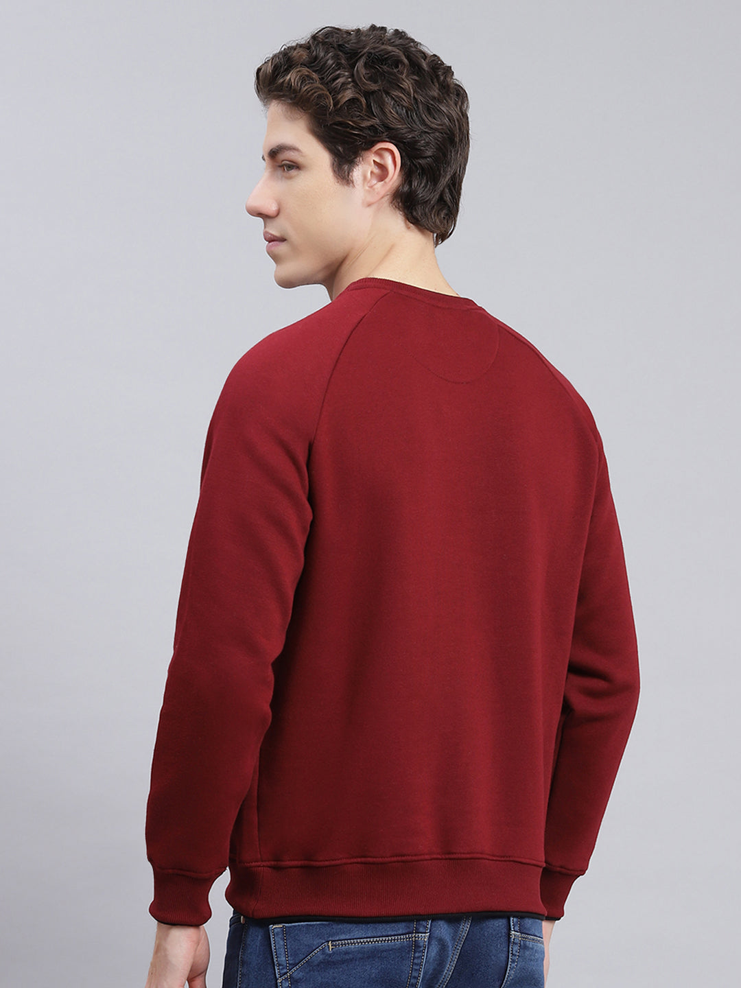 Men Maroon Solid Cotton Blend Sweatshirt