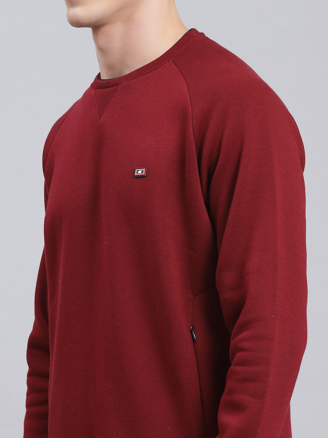 Men Maroon Solid Cotton Blend Sweatshirt