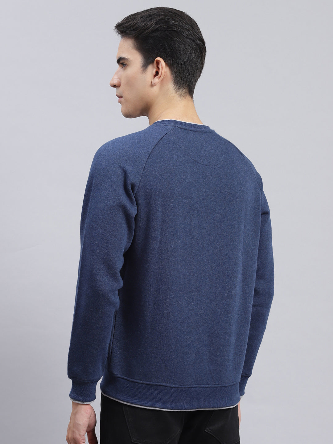 Men Navy Blue Solid Cotton Blend Sweatshirt