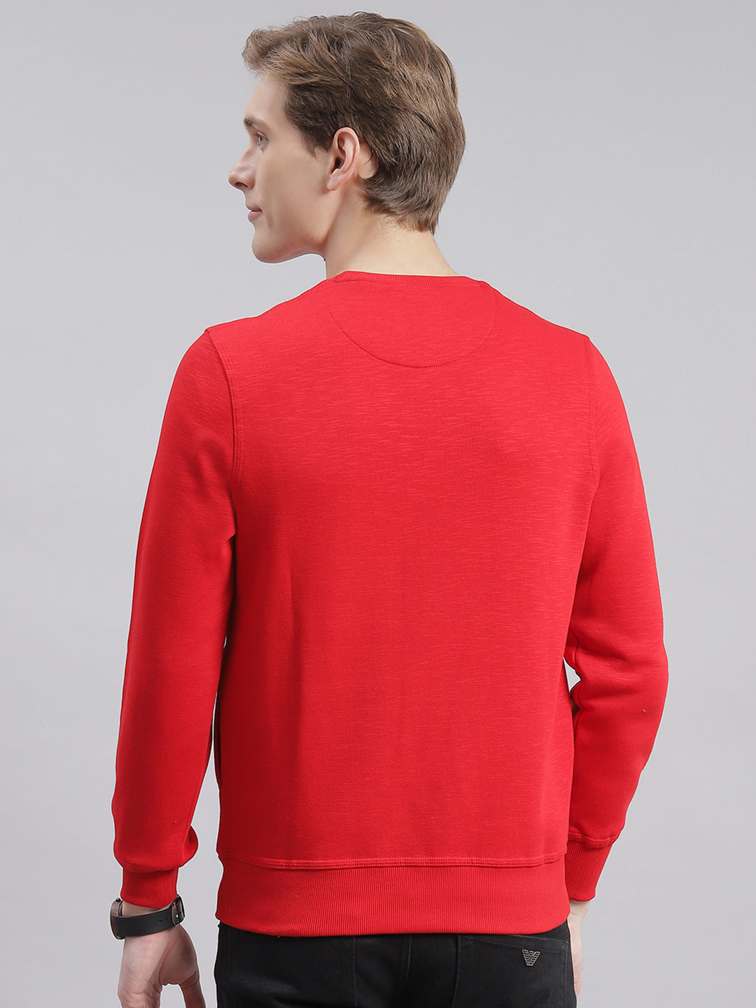 Men Red Printed Round Neck Full Sleeve Sweatshirts