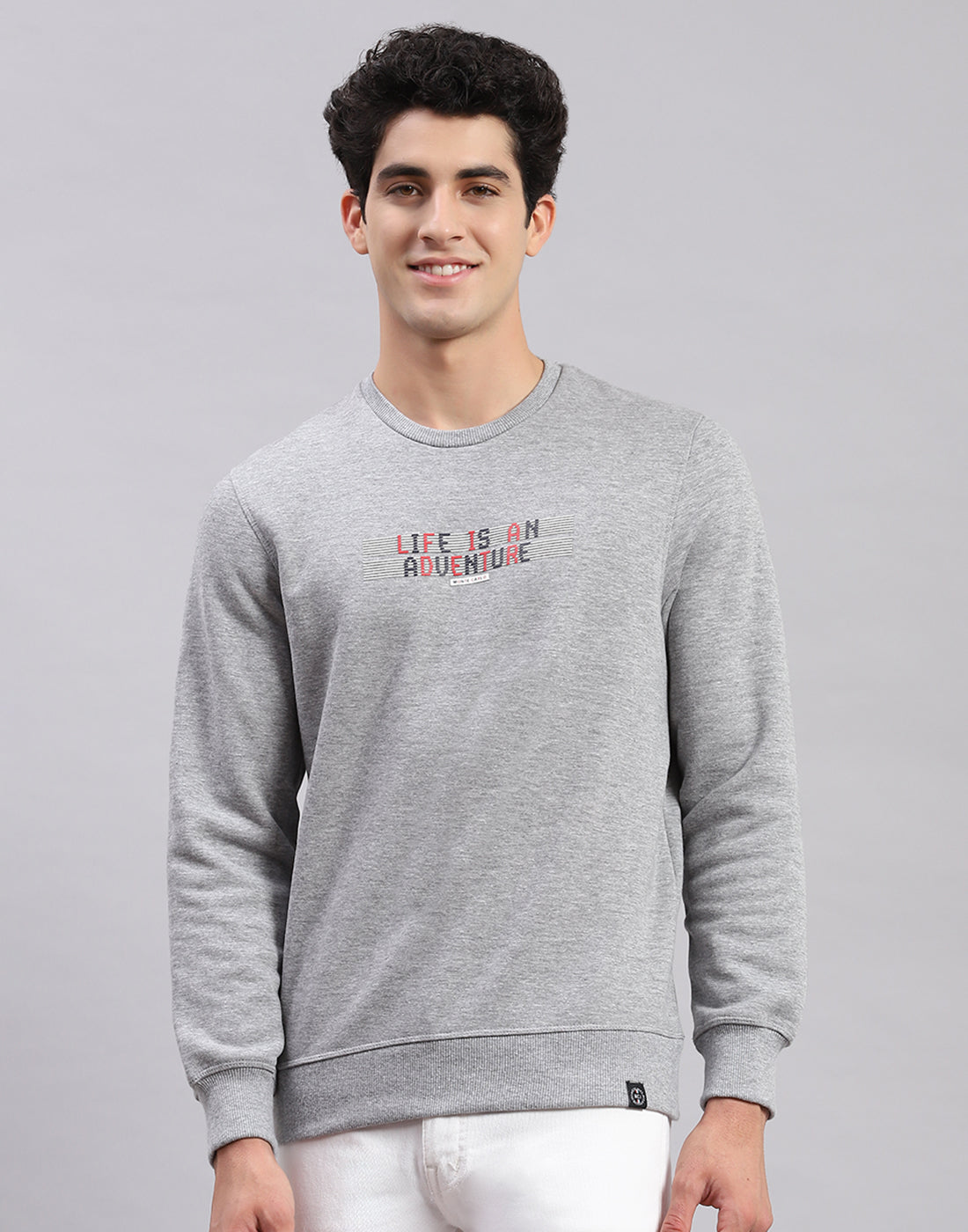 Men Grey Solid Round Neck Full Sleeve Sweatshirts