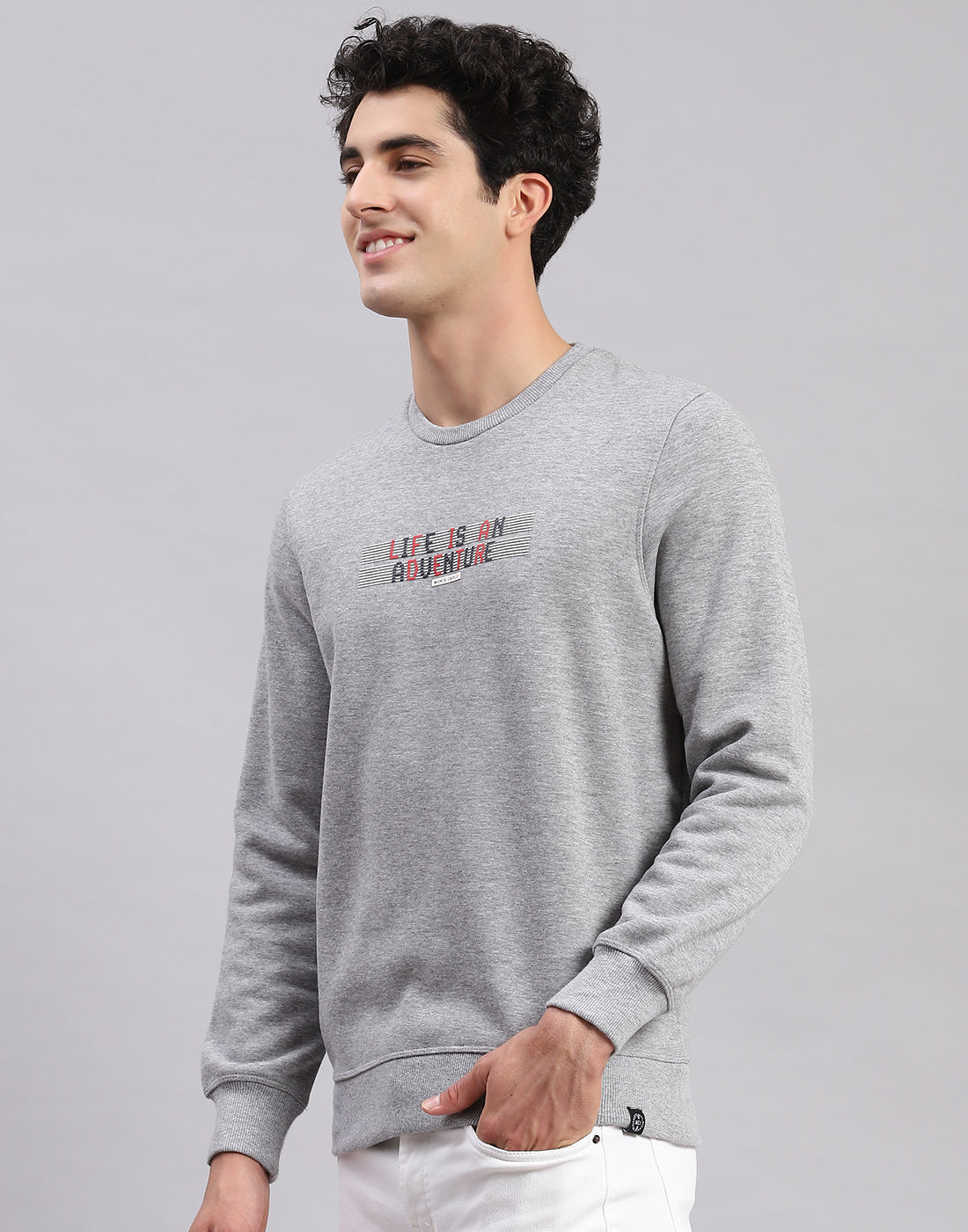 Men Grey Solid Round Neck Full Sleeve Sweatshirts