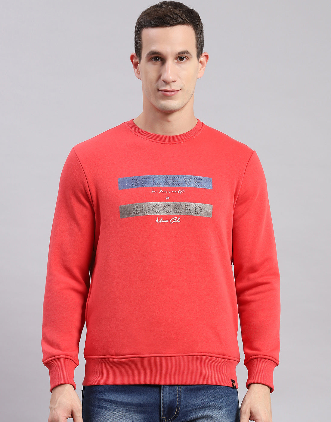 Men Pink Solid Round Neck Full Sleeve Sweatshirts