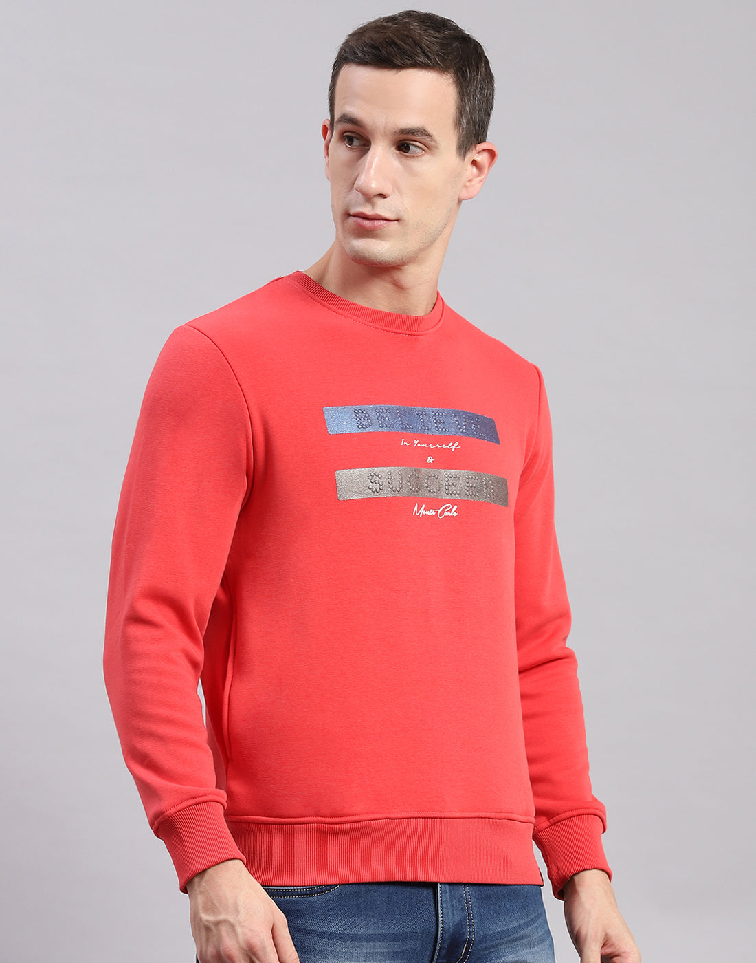 Men Pink Solid Round Neck Full Sleeve Sweatshirts