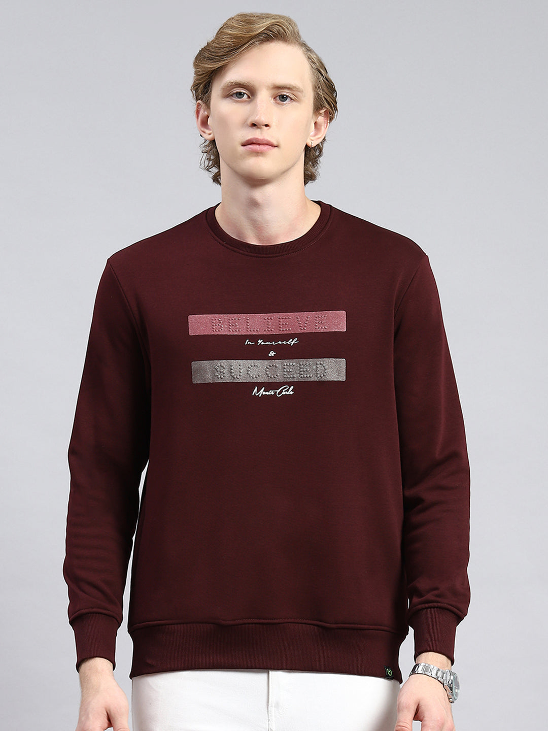 Men Maroon Plain Sweatshirt