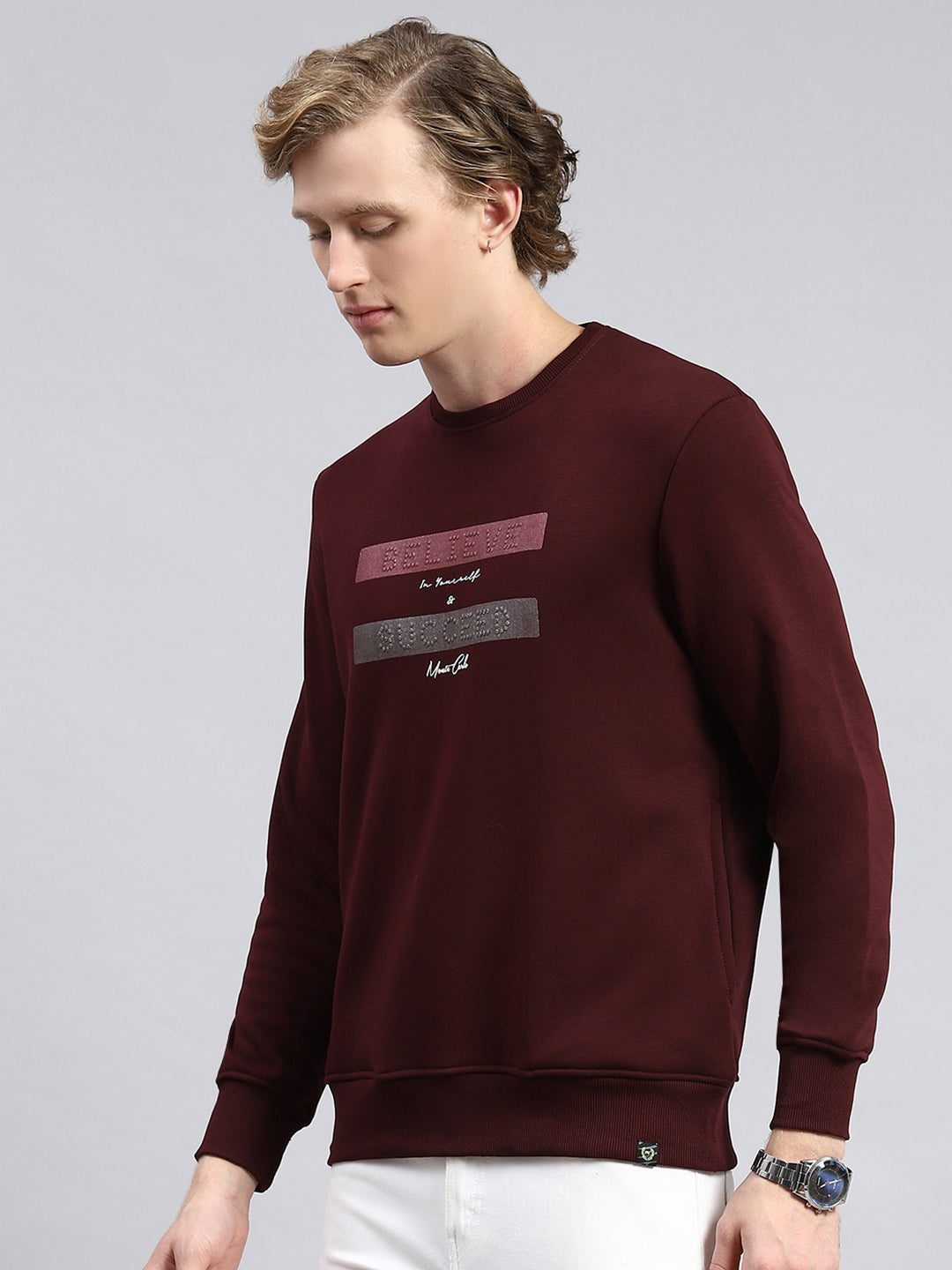 Men Maroon Plain Sweatshirt