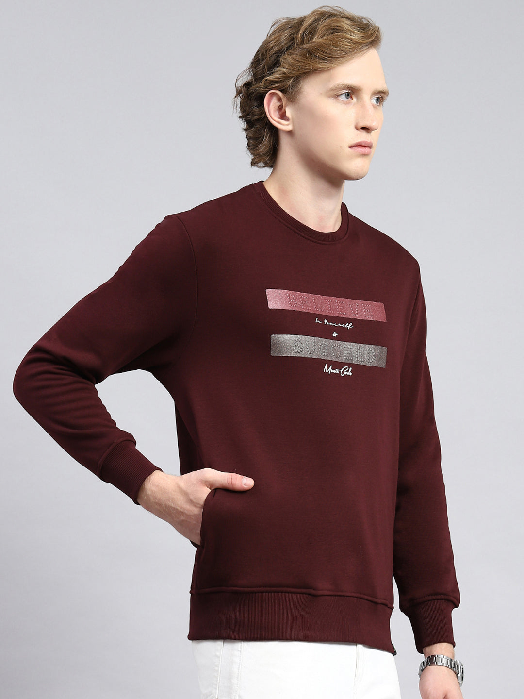 Men Maroon Plain Sweatshirt