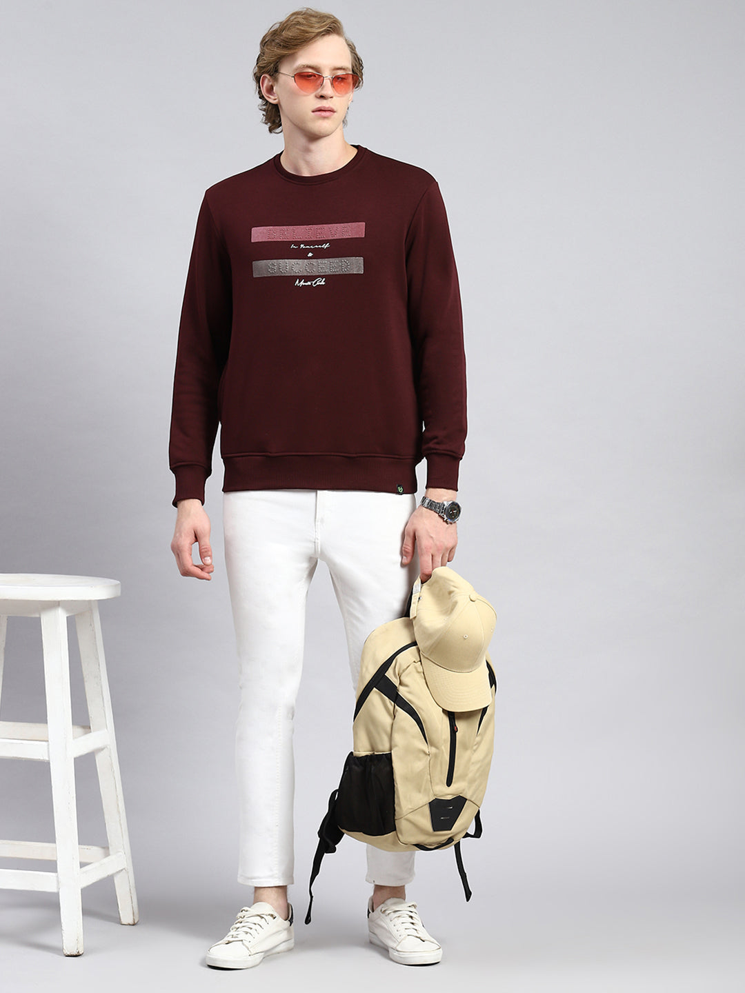 Men Maroon Plain Sweatshirt