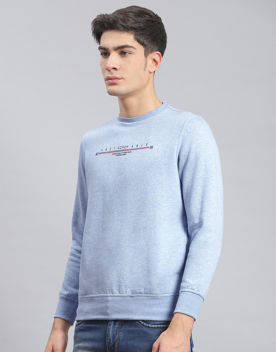 Men Blue Solid Round Neck Full Sleeve Sweatshirt