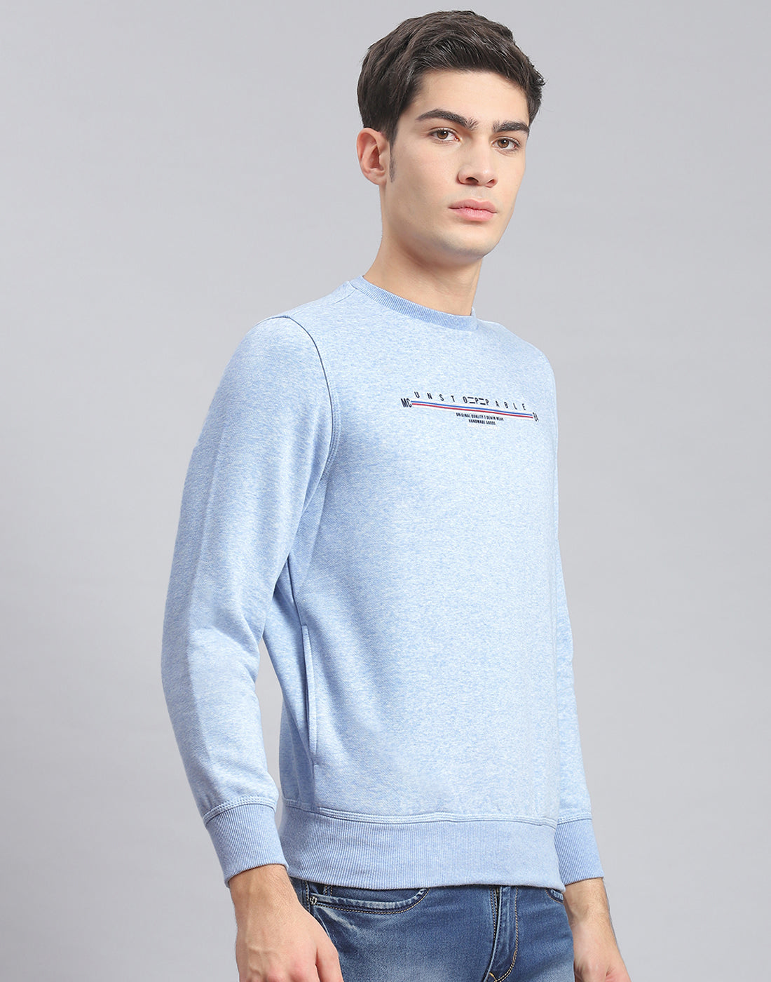 Men Blue Solid Round Neck Full Sleeve Sweatshirt