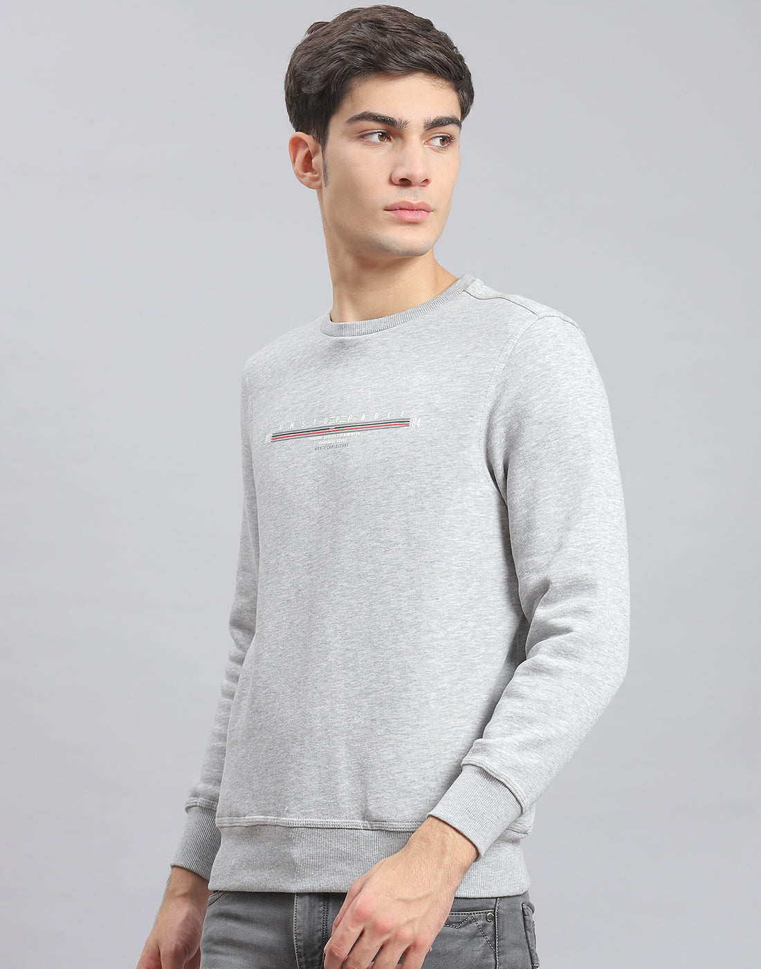 Men Grey Solid Round Neck Full Sleeve Sweatshirt