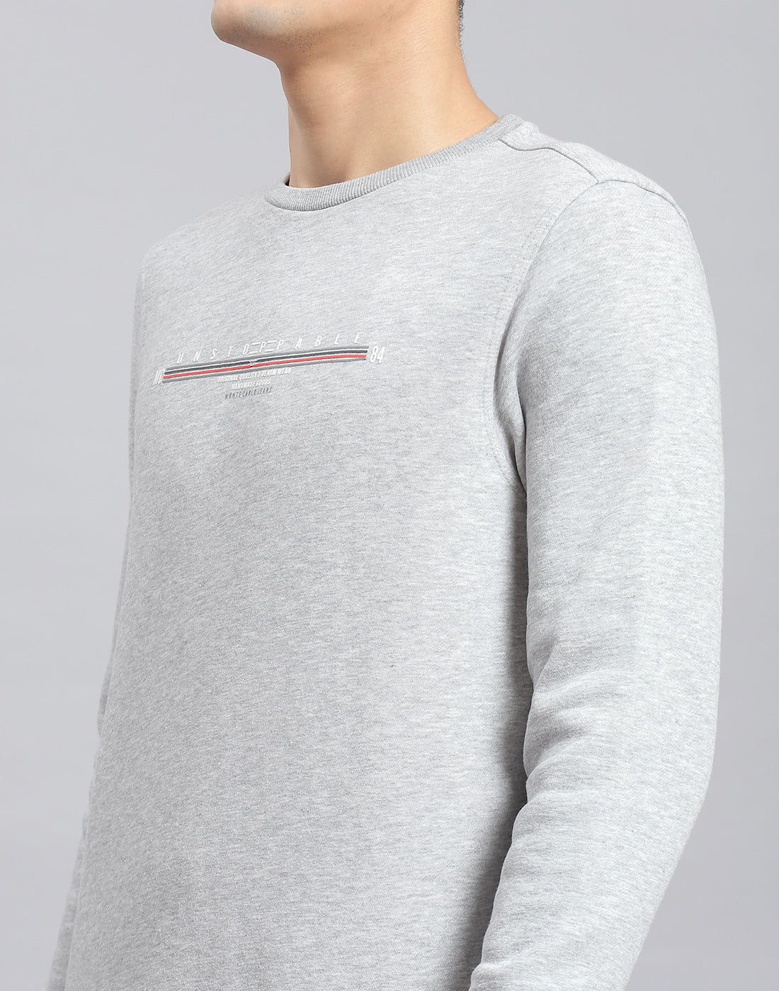 Men Grey Solid Round Neck Full Sleeve Sweatshirt