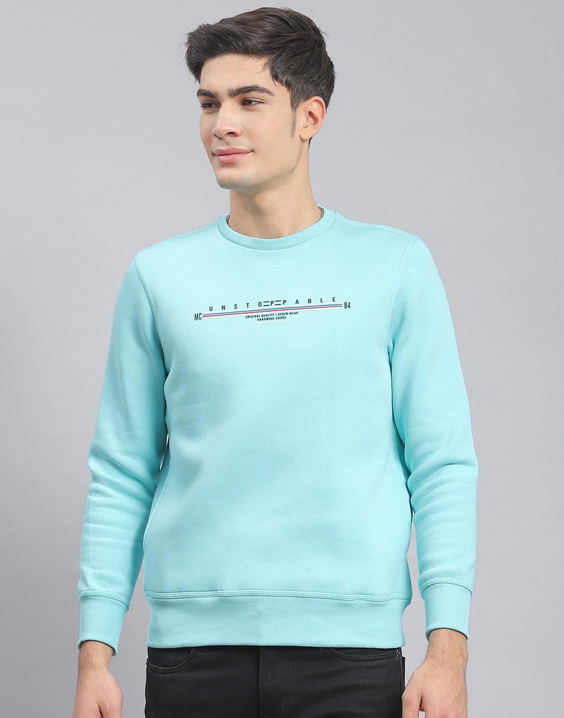 Men Blue Solid Round Neck Full Sleeve Sweatshirt