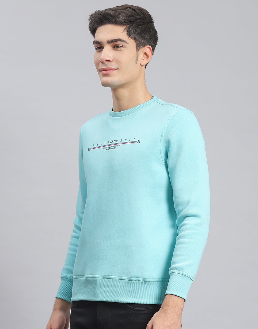 Men Blue Solid Round Neck Full Sleeve Sweatshirt