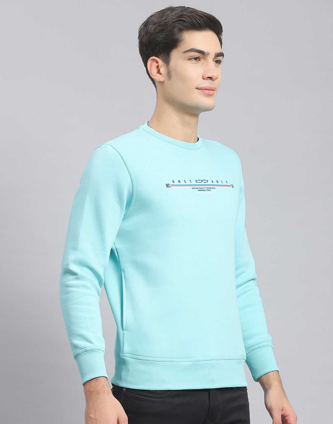 Men Blue Solid Round Neck Full Sleeve Sweatshirt