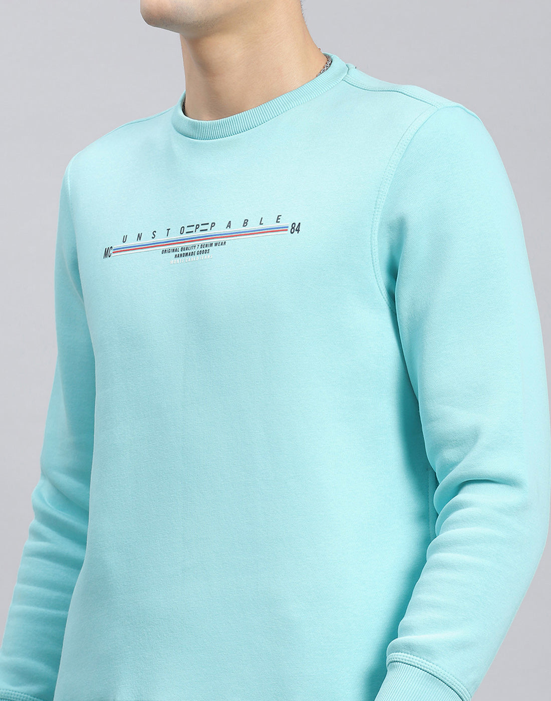 Men Blue Solid Round Neck Full Sleeve Sweatshirt