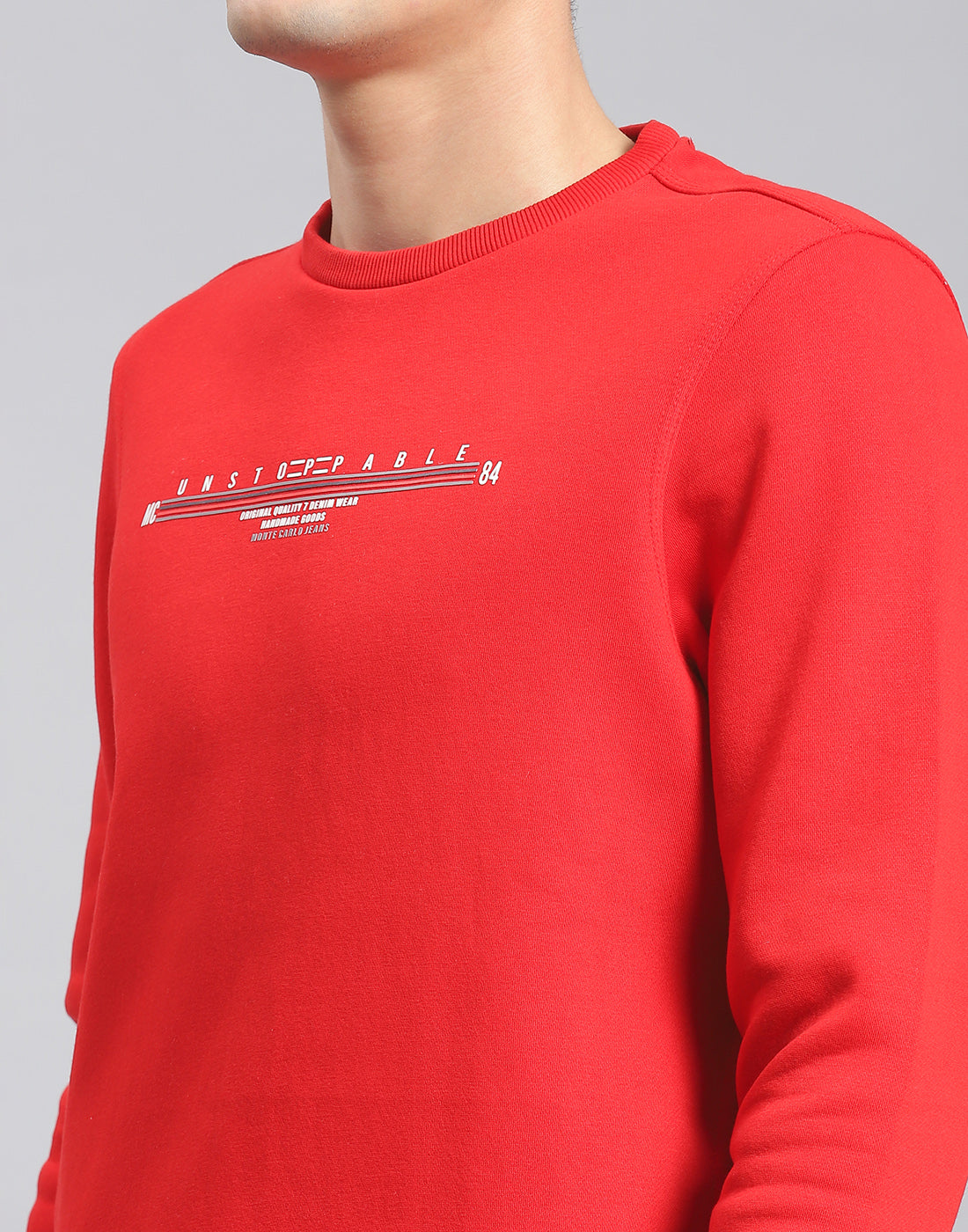 Men Red Solid Round Neck Full Sleeve Sweatshirt