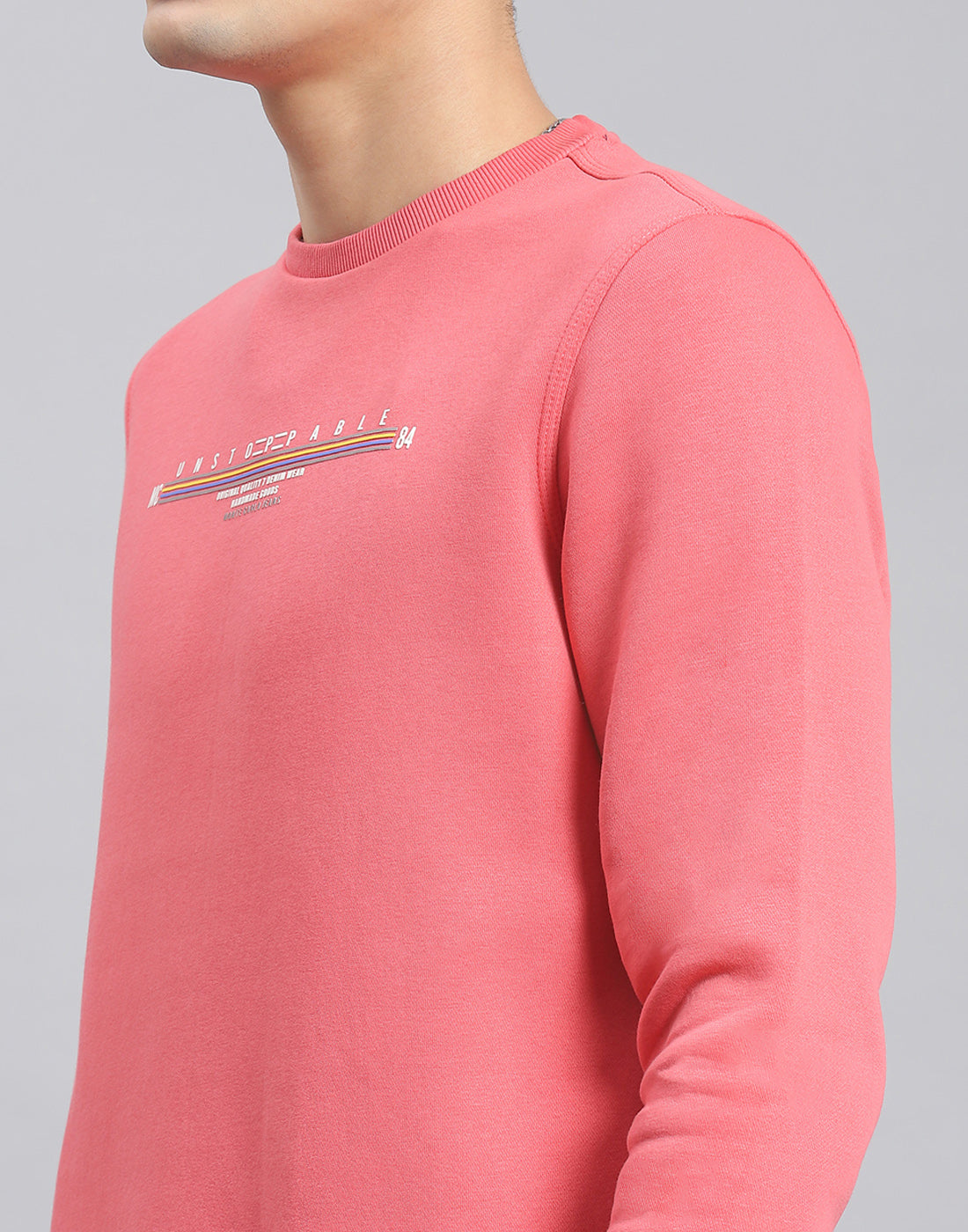 Men Pink Solid Round Neck Full Sleeve Sweatshirt