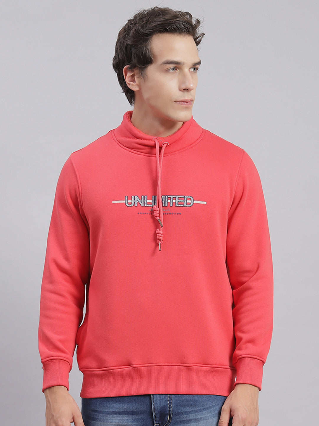 Men Pink Solid F Neck Full Sleeve Sweatshirts