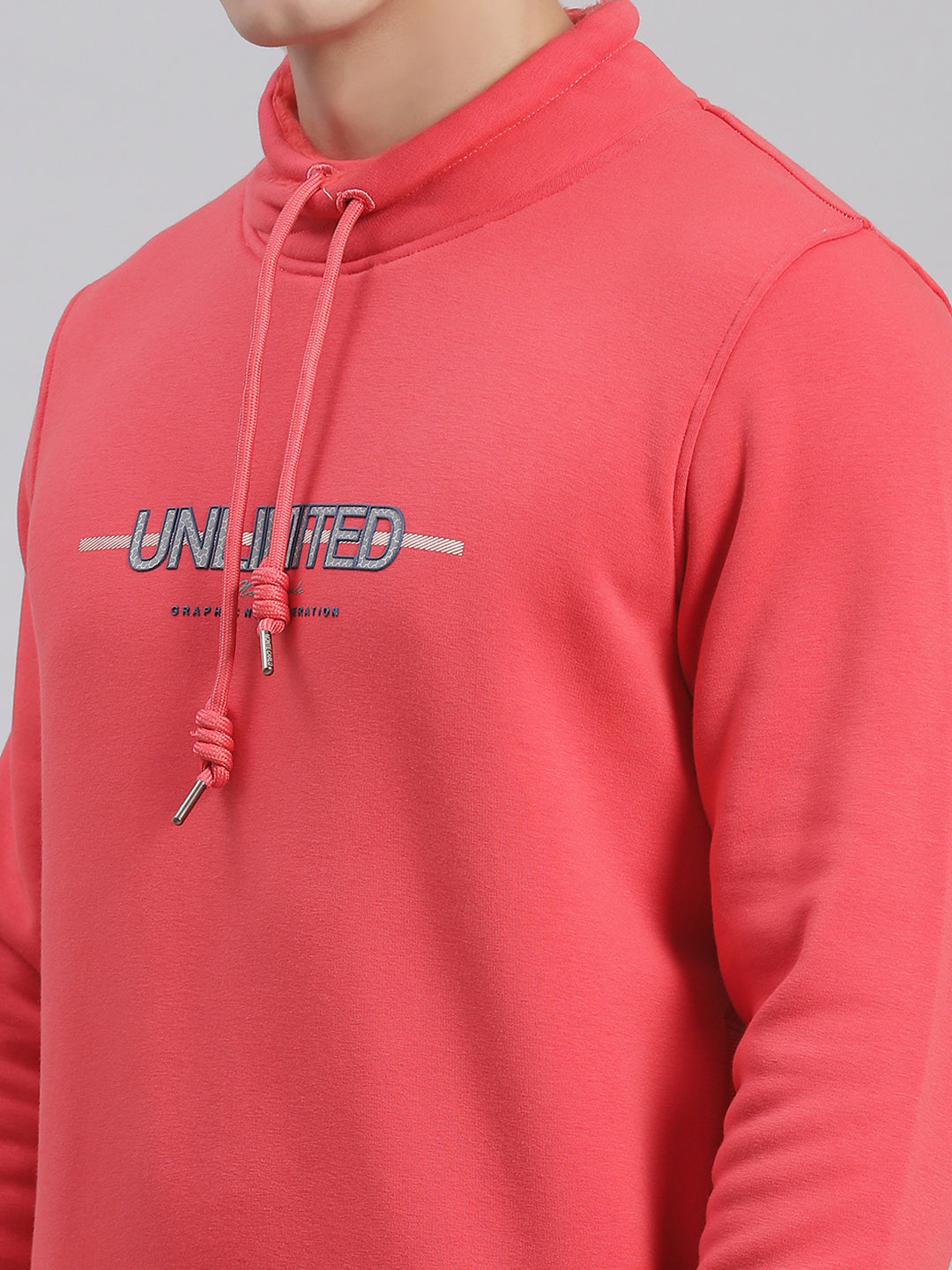 Men Pink Solid F Neck Full Sleeve Sweatshirts