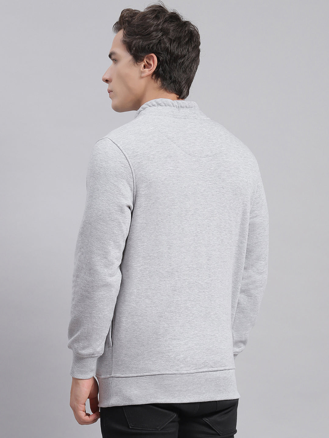 Men Grey Solid F Neck Full Sleeve Sweatshirts