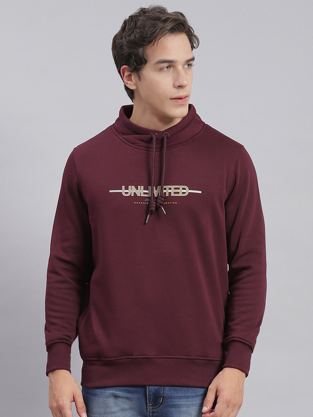 Men Maroon Solid F Neck Full Sleeve Sweatshirts