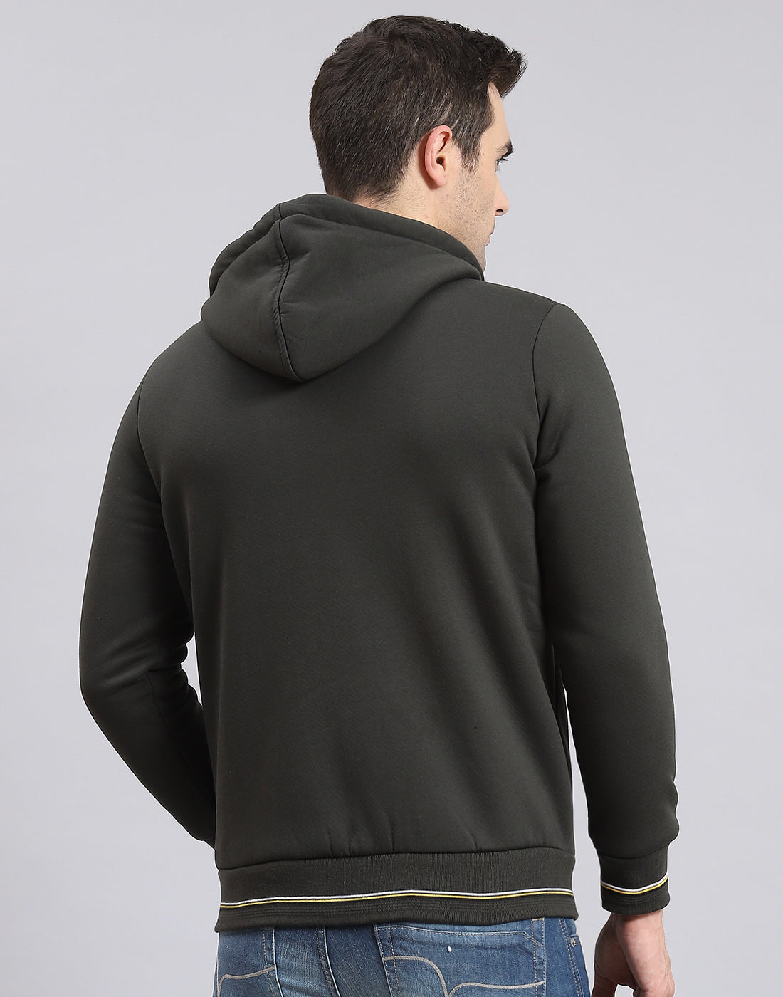 Men Olive Solid Hooded Full Sleeve Sweatshirt