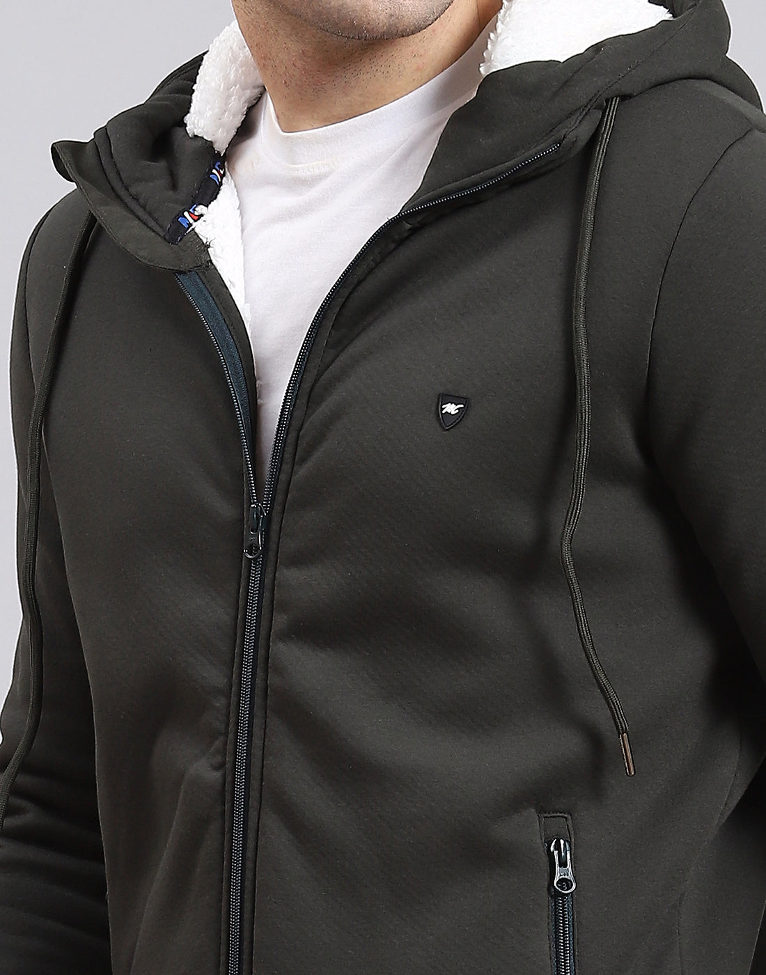 Men Olive Solid Hooded Full Sleeve Sweatshirt