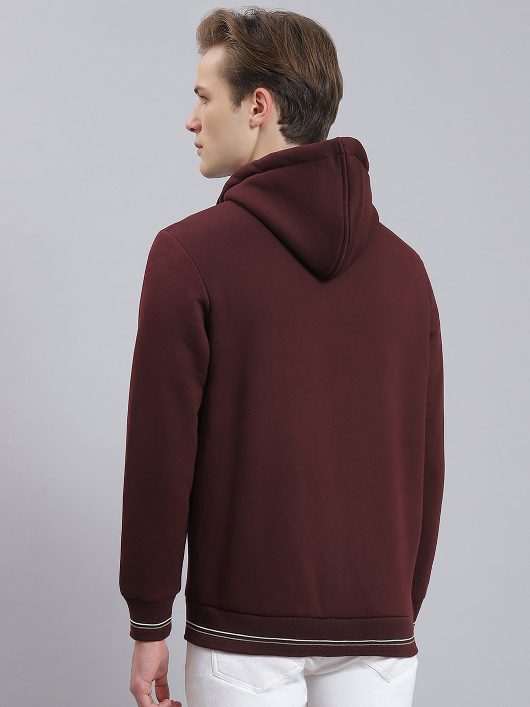 Men Maroon Solid Hooded Full Sleeve Sweatshirt