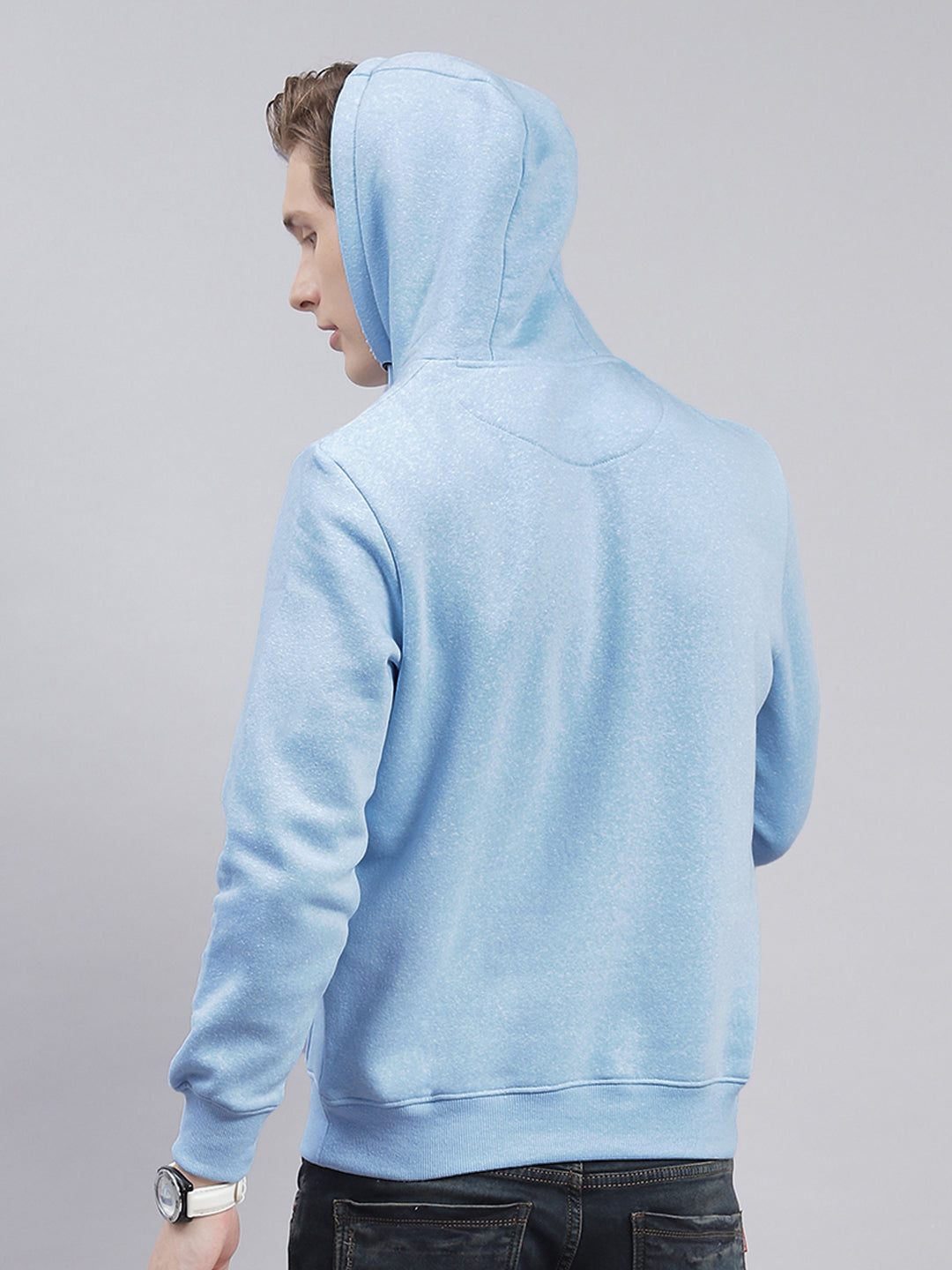 Men Blue Solid Hooded Full Sleeve Sweatshirts