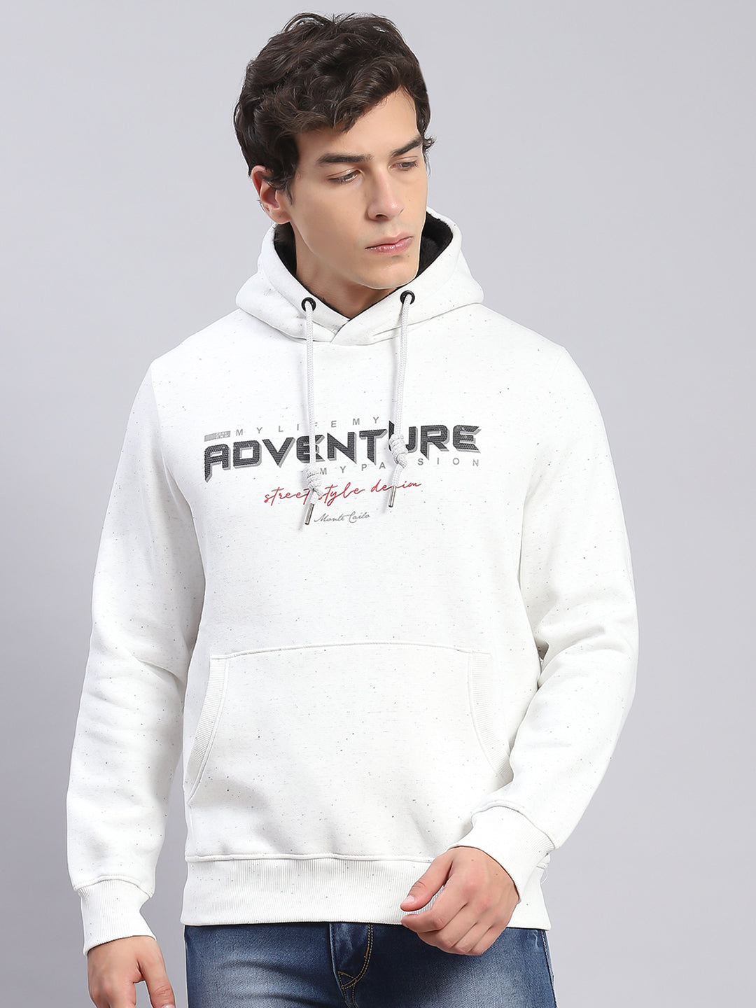 Men White Solid Hooded Full Sleeve Sweatshirts