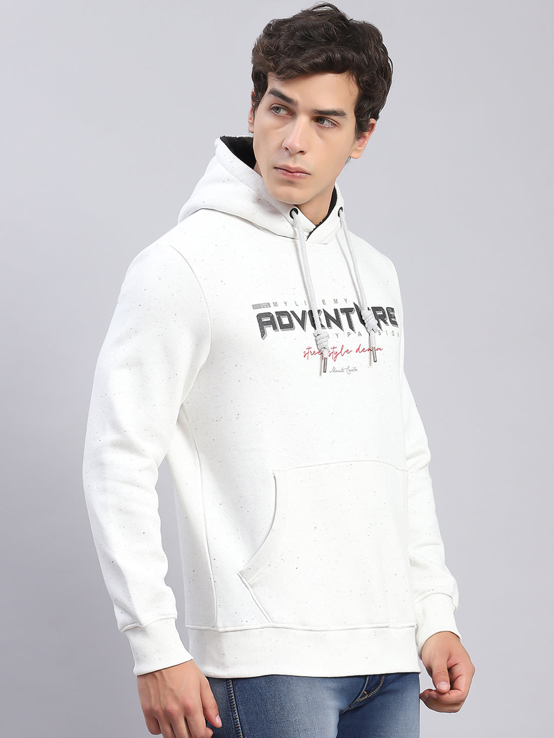 Men White Solid Hooded Full Sleeve Sweatshirts