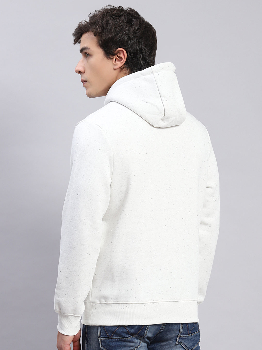 Men White Solid Hooded Full Sleeve Sweatshirts