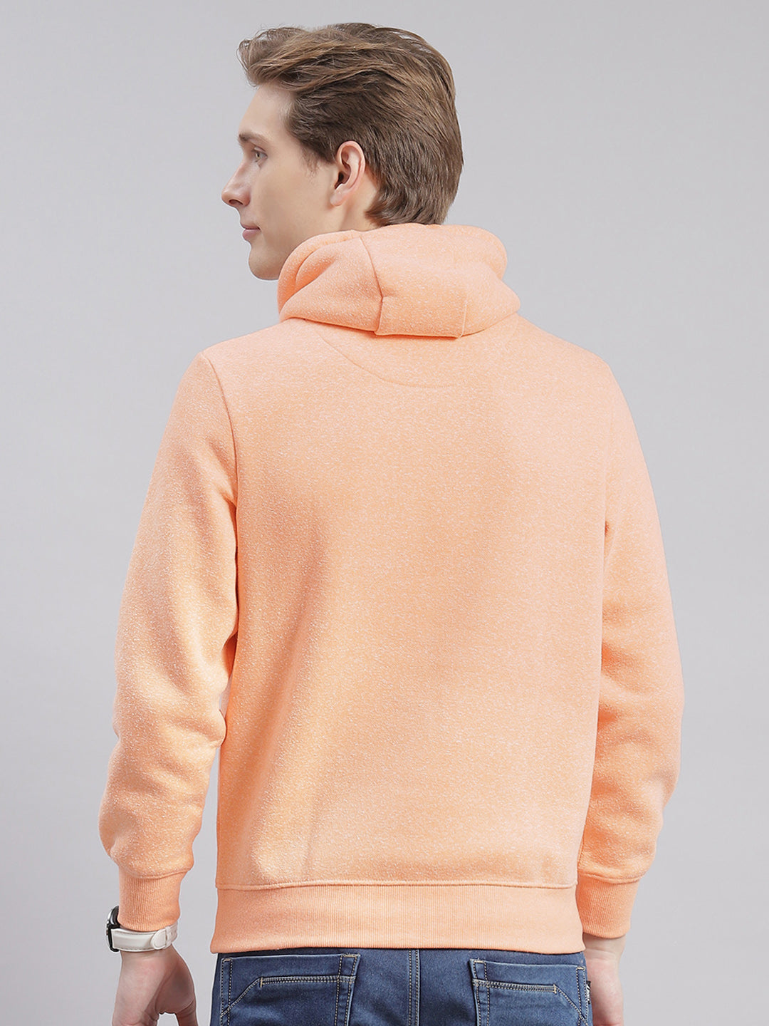 Men Orange Printed Hooded Full Sleeve Sweatshirts