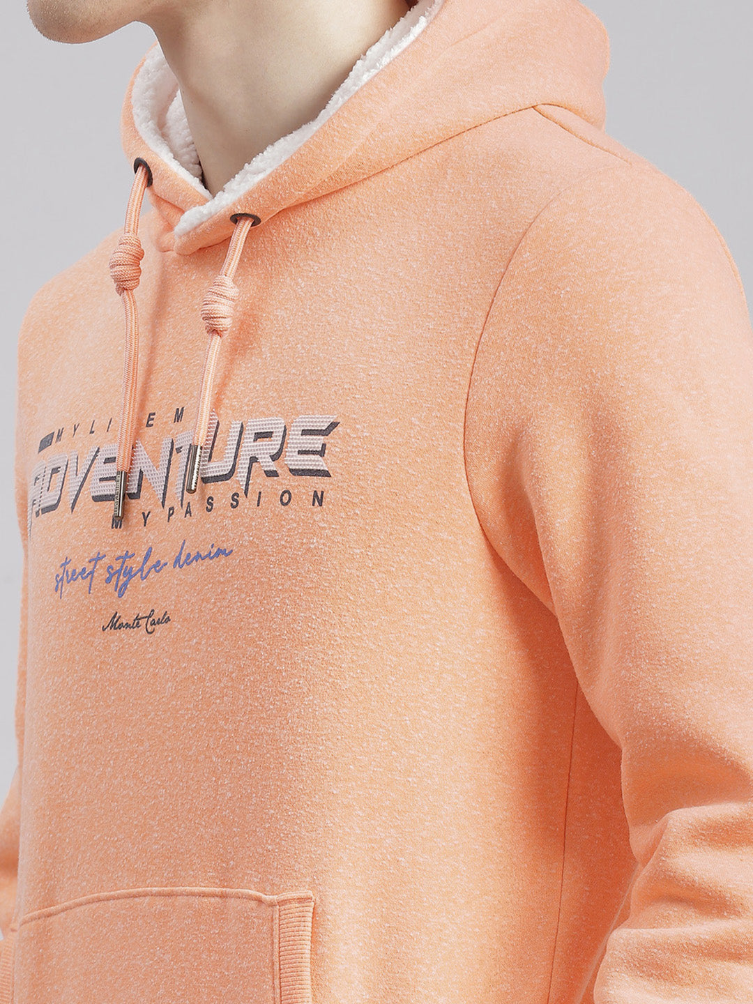 Men Orange Printed Hooded Full Sleeve Sweatshirts