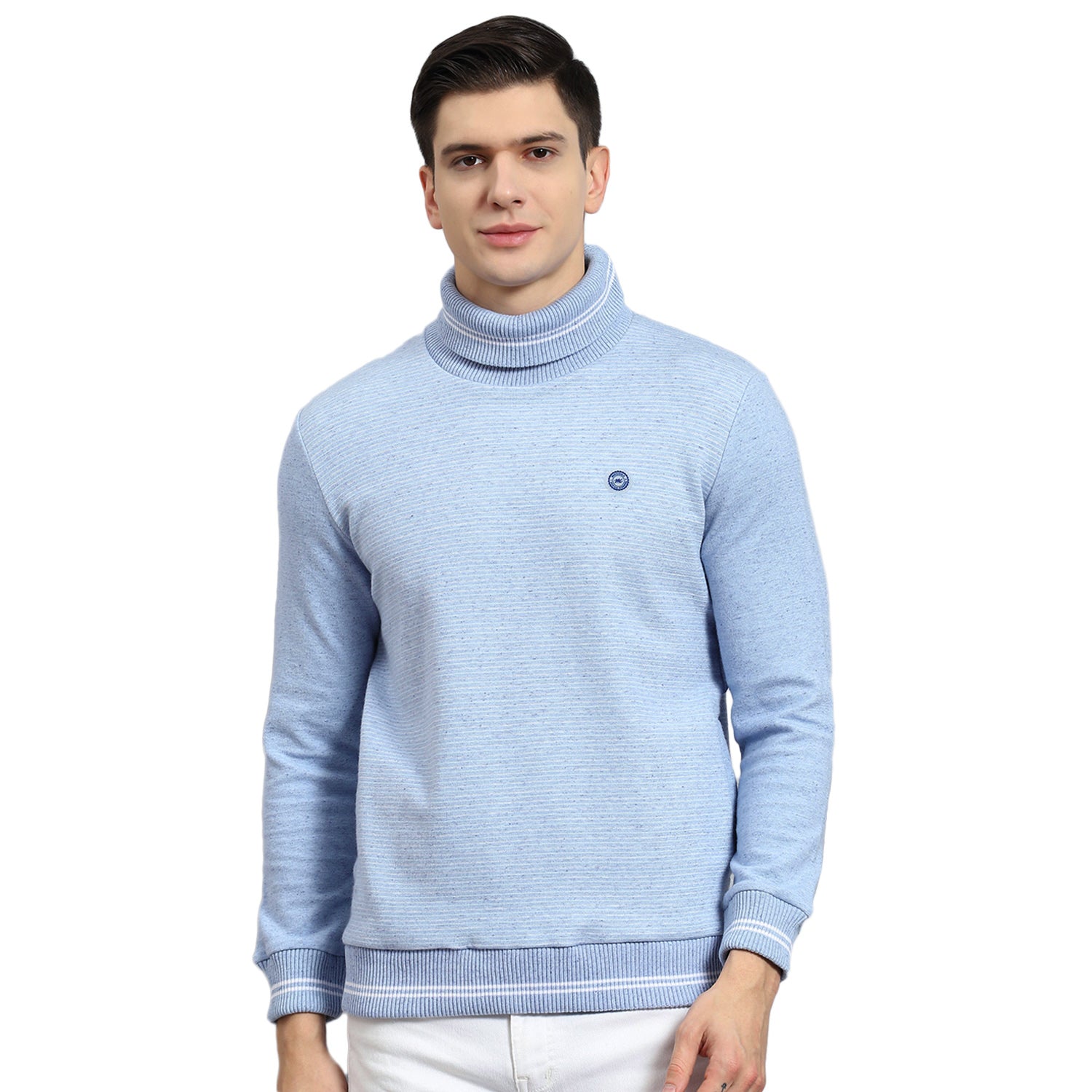 Men Blue Solid T Neck Full Sleeve Sweatshirt