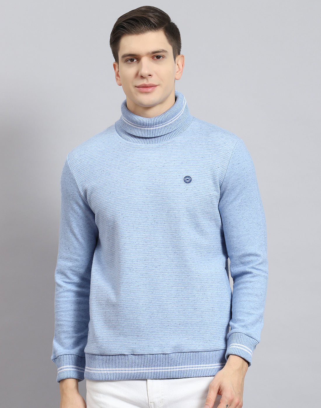 Men Blue Solid T Neck Full Sleeve Sweatshirt