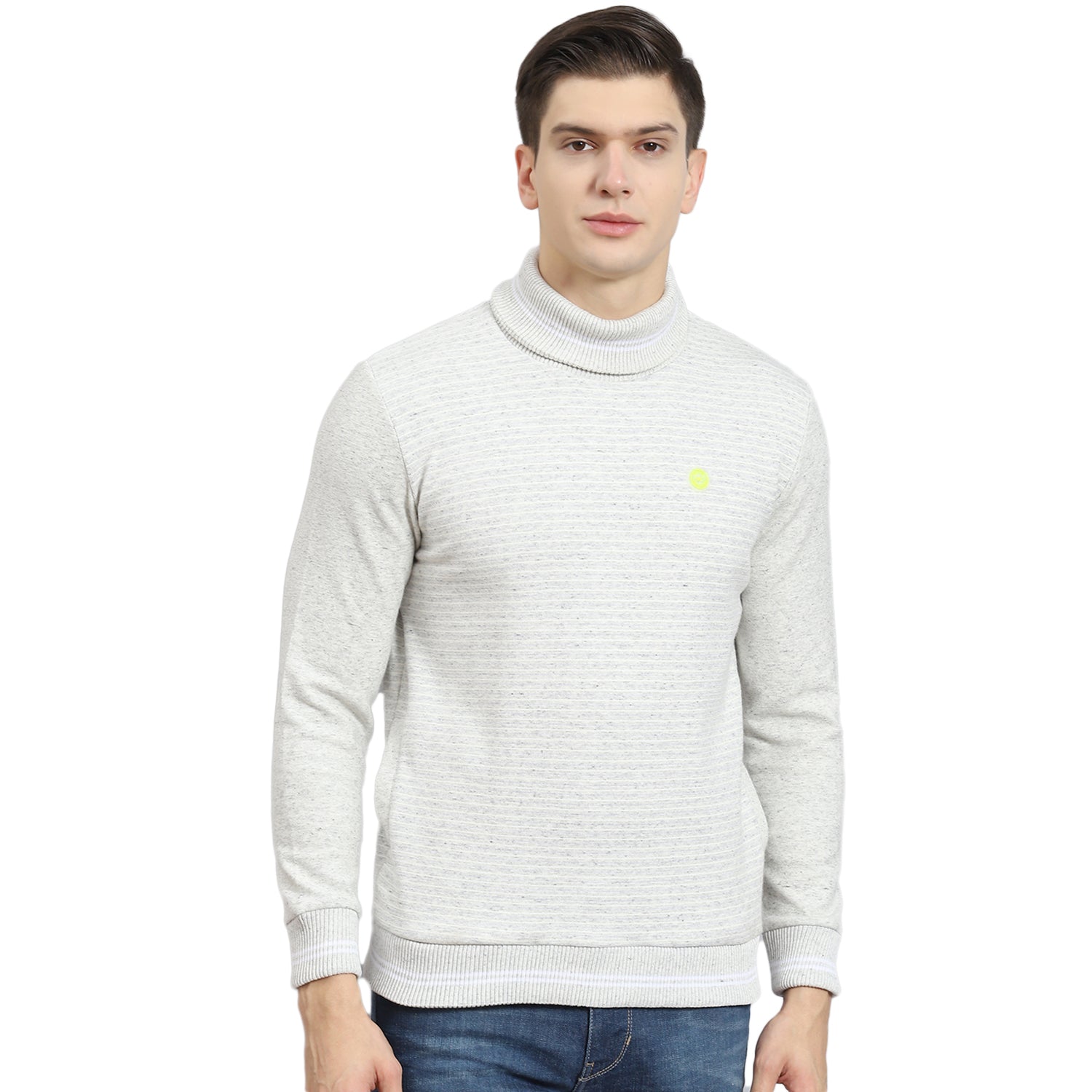 Men Grey Solid T Neck Full Sleeve Sweatshirt