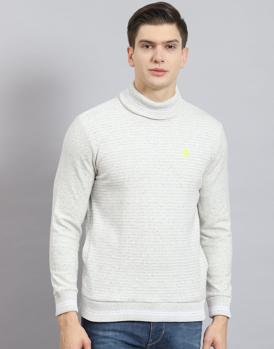 Men Grey Solid T Neck Full Sleeve Sweatshirt