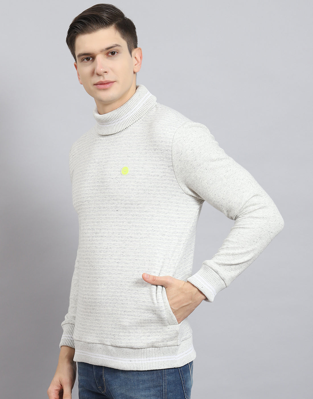 Men Grey Solid T Neck Full Sleeve Sweatshirt