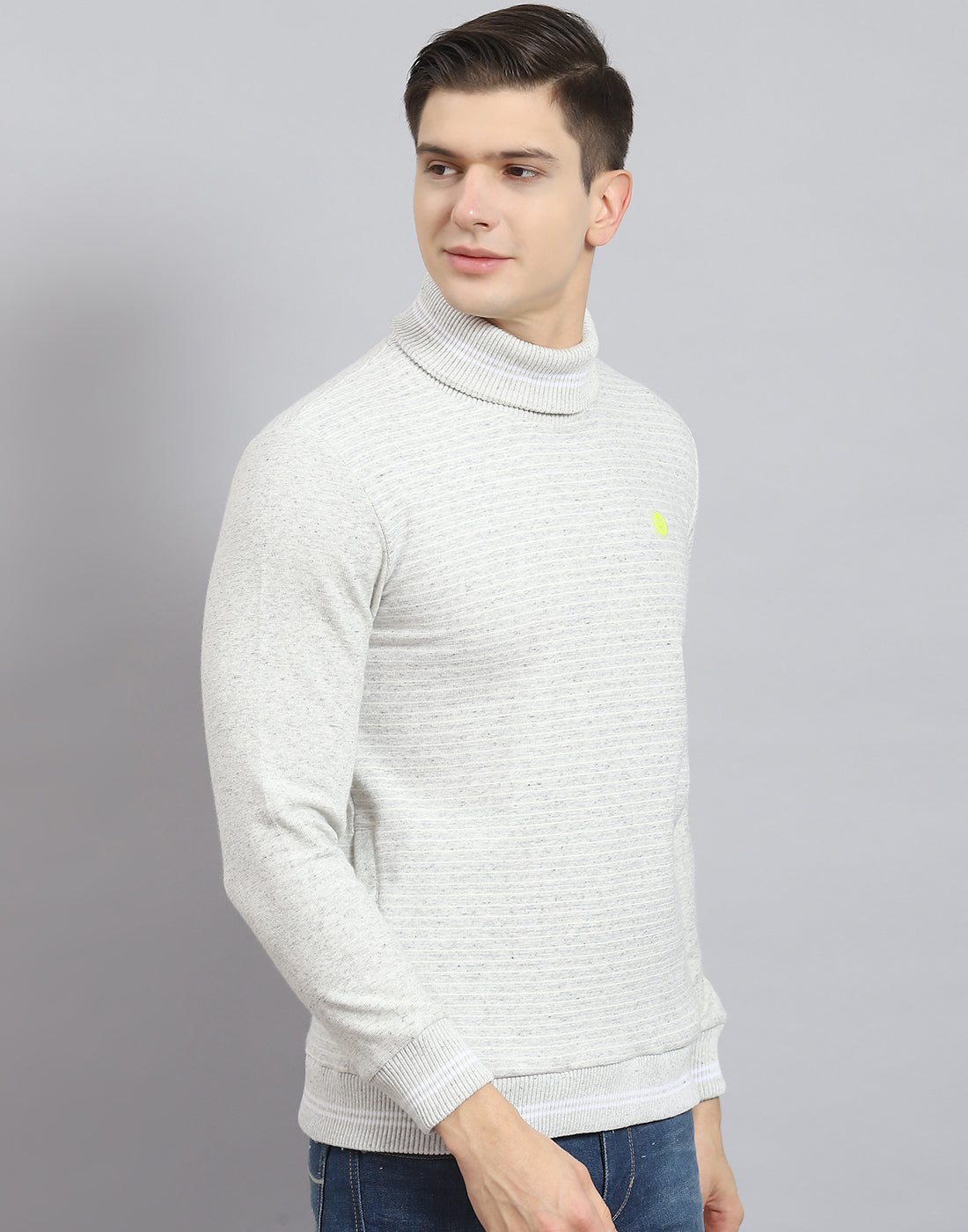 Men Grey Solid T Neck Full Sleeve Sweatshirt