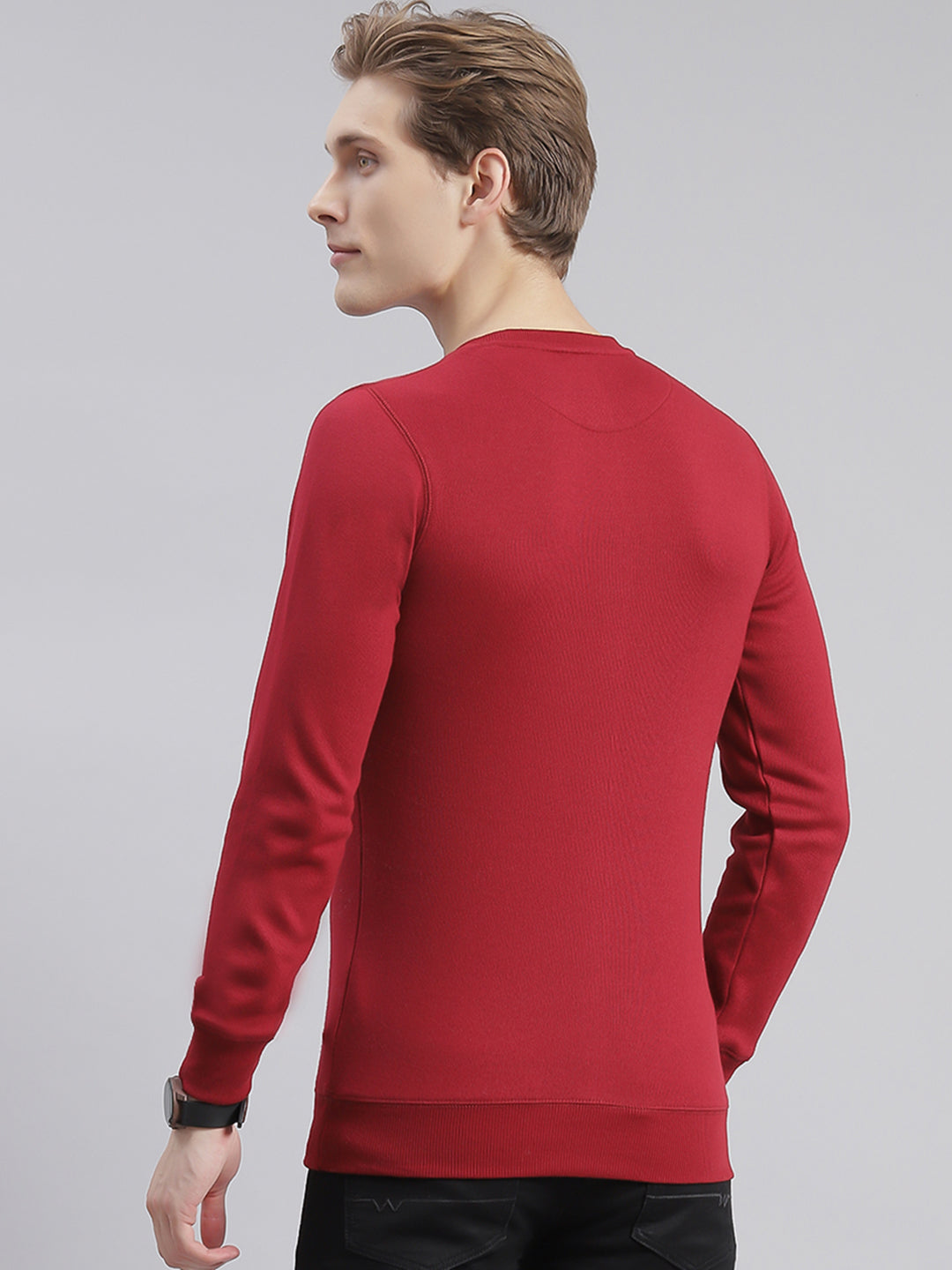 Men Maroon Solid Round Neck Full Sleeve T-Shirts