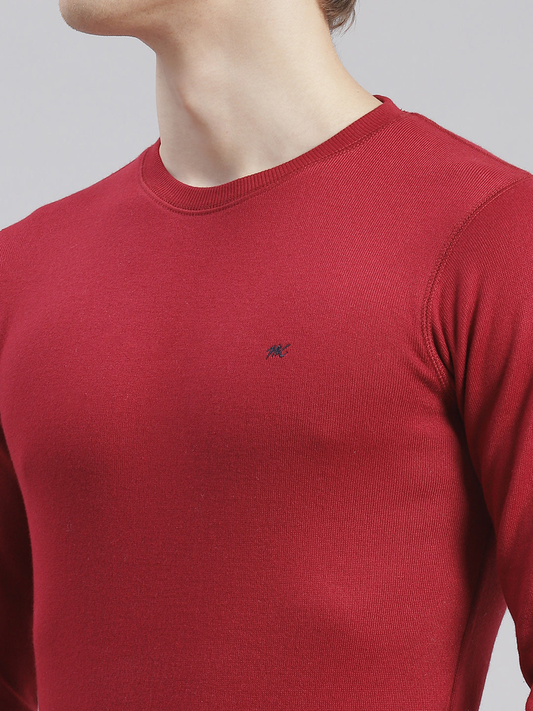 Men Maroon Solid Round Neck Full Sleeve T-Shirts