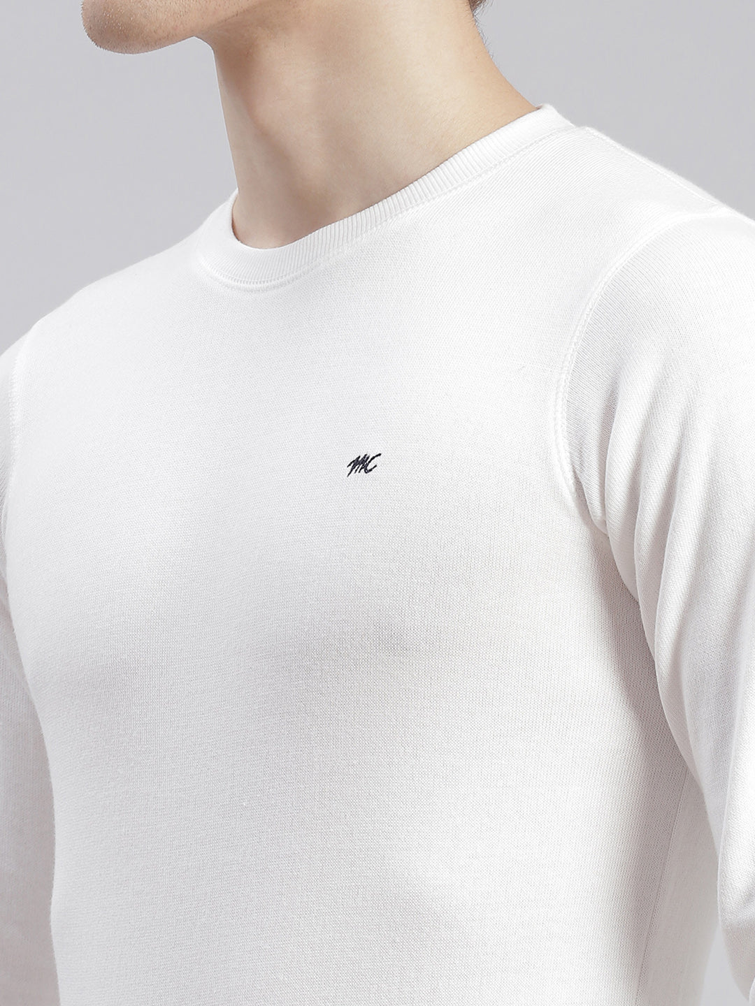 Men White Solid Round Neck Full Sleeve T-Shirts