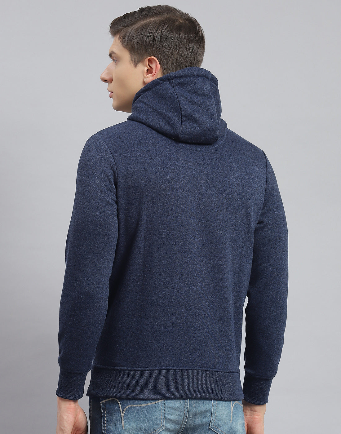 Men Navy Blue Solid Hooded Full Sleeve Sweatshirt