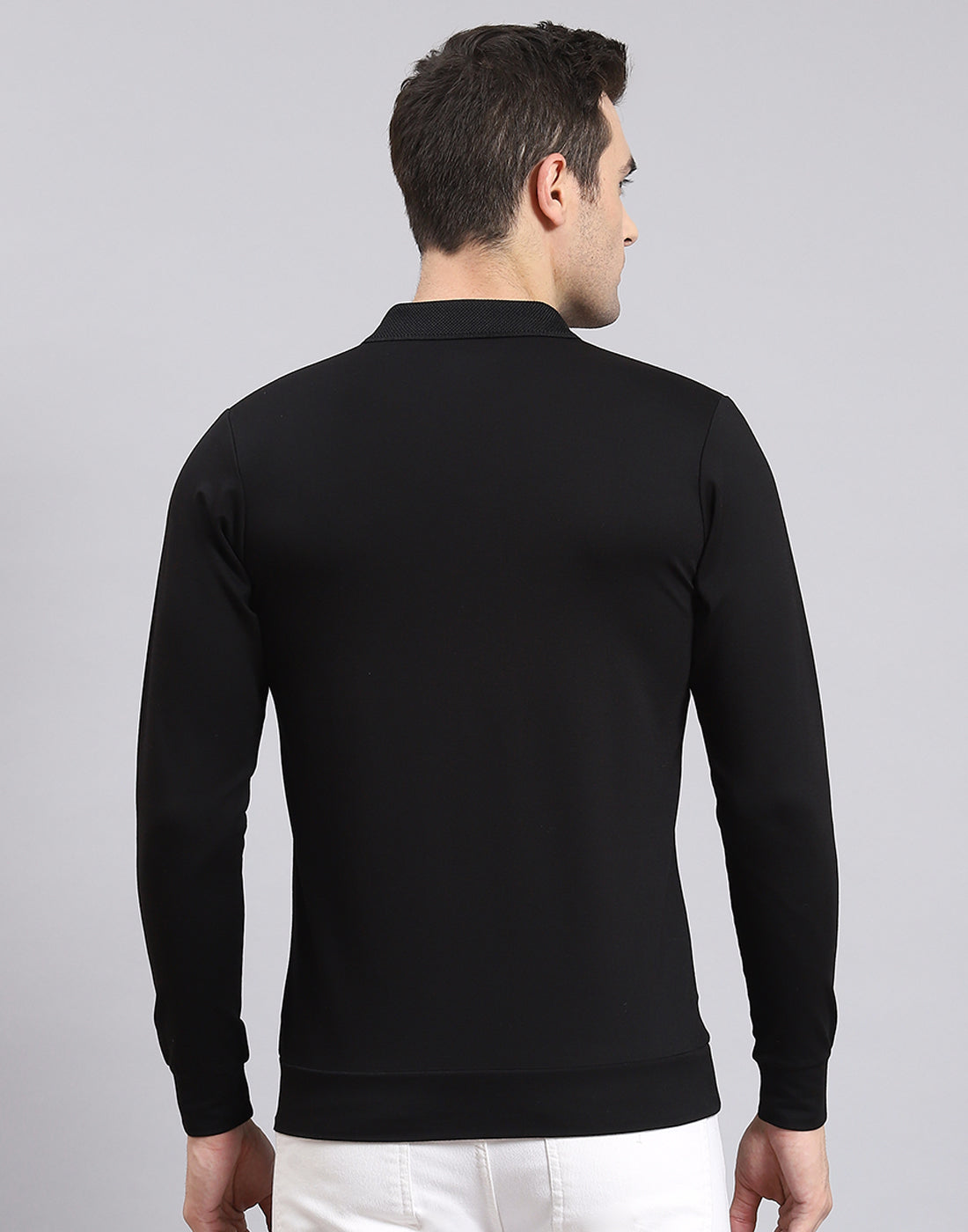 Men Black Solid Polo Collar Full Sleeve T-Shirt