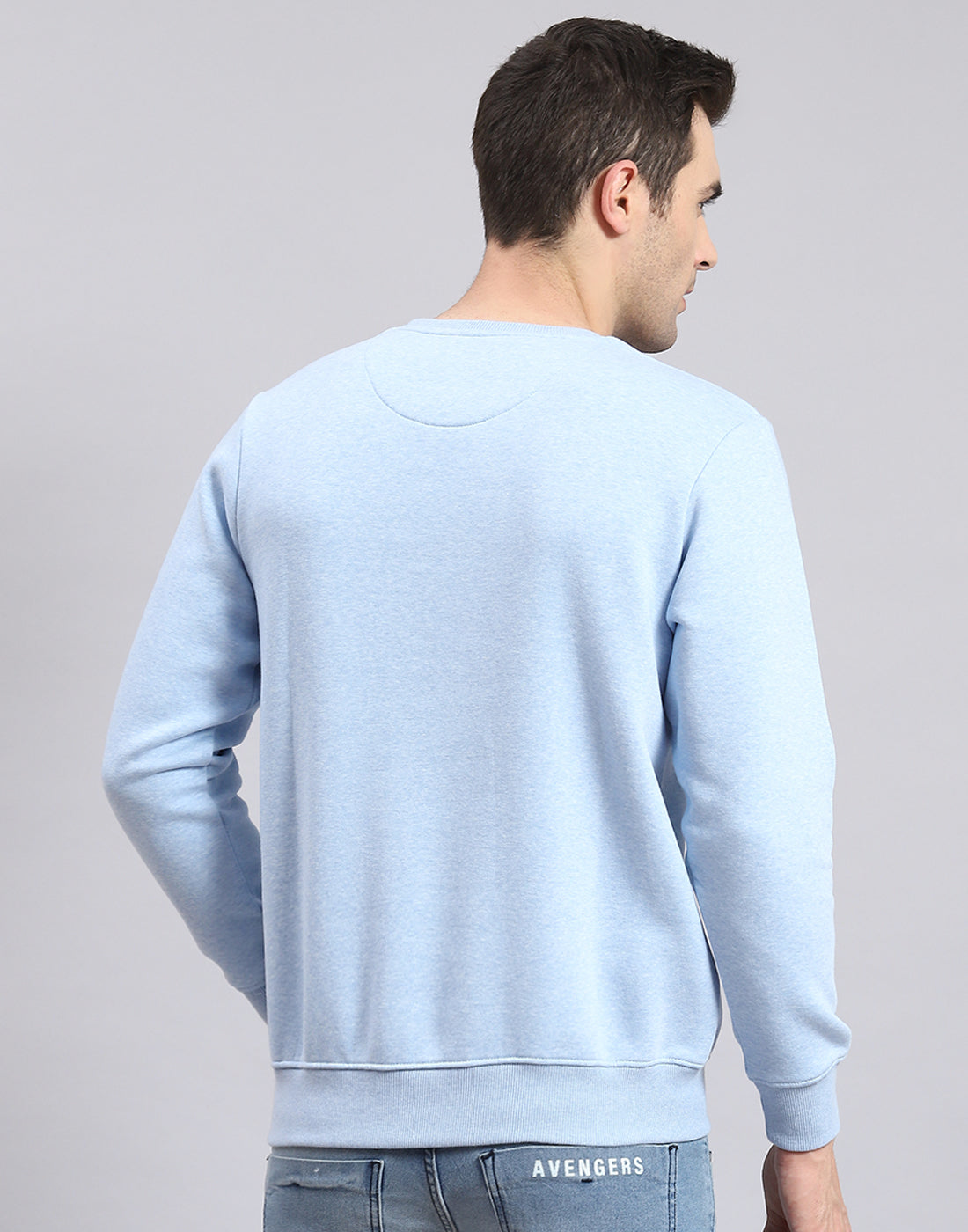 Men Blue Printed Round Neck Full Sleeve Sweatshirt