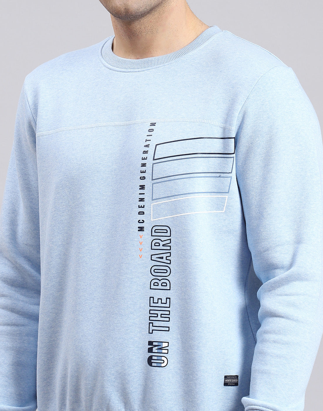 Men Blue Printed Round Neck Full Sleeve Sweatshirt